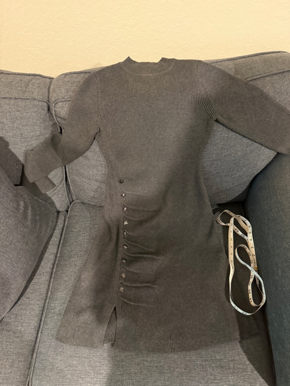 Vince Camuto Charcoal Ribbed Midi Dress with Side Button Detail